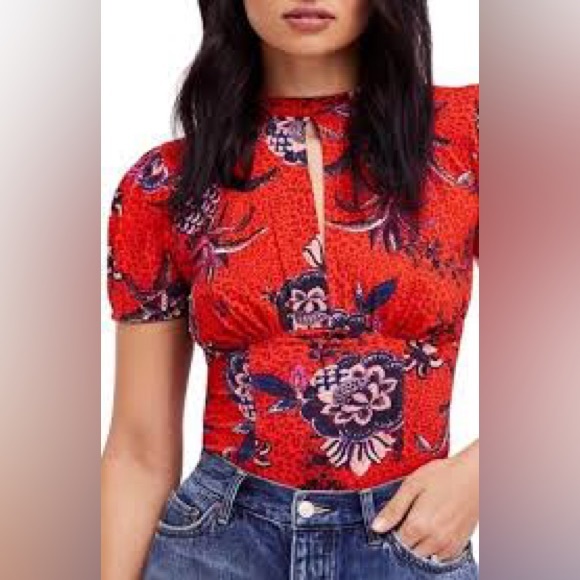 Free People - Hear Me Roar Print Top - Like New! Red Combo- Size: Small - Picture 5 of 10